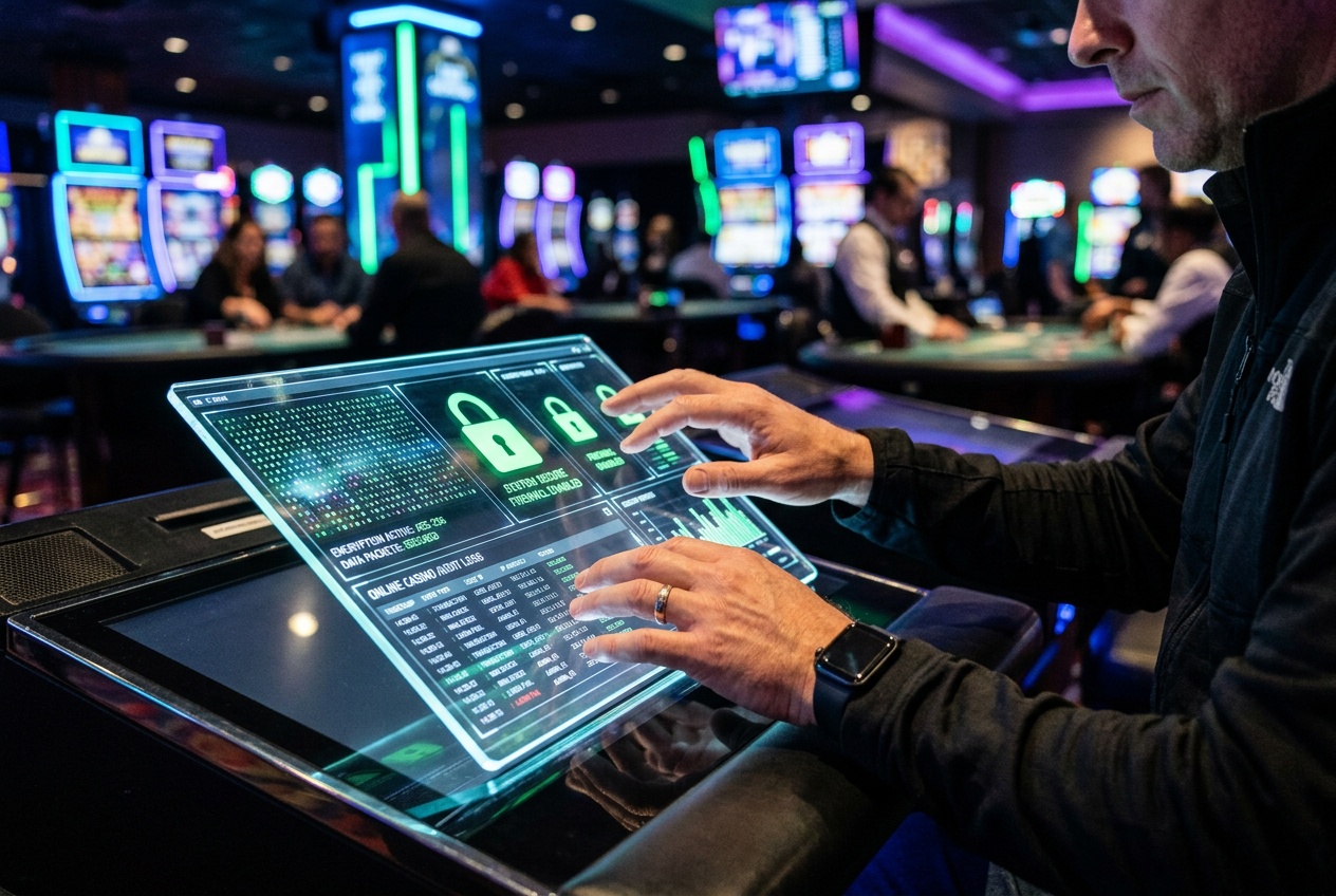 Cybersecurity analysis of a modern online casino platform with encrypted data symbols and audit metrics
