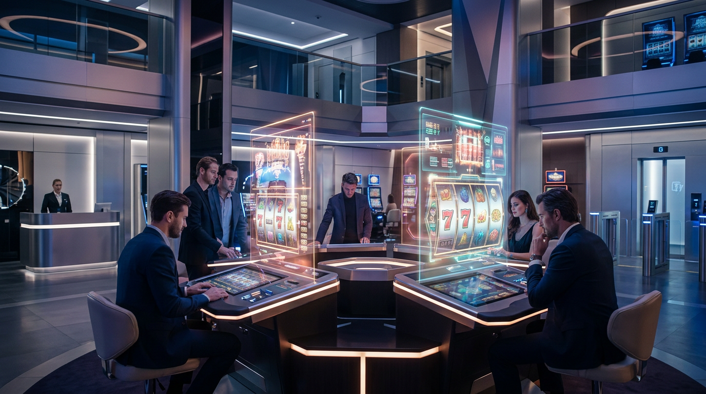 Nowoczesna sala kasynowa z technologią holograficzną i luksusowym wykończeniem w 2026 roku
